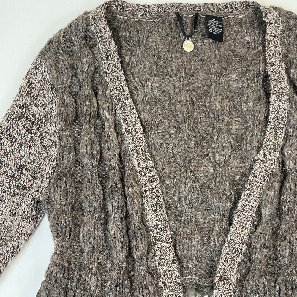 BKE Boutique Womens Brown Lace Cable Knit Open Front Cardigan Sweater Small - Picture 3 of 9